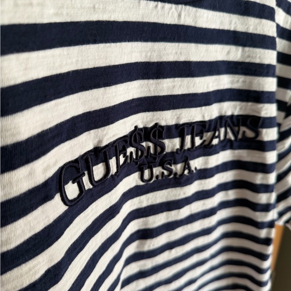 Guess x ASAP Rocky Striped navy and White T-Shirt vintage - Picture 2 of 9